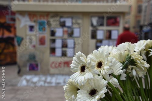 People have laid white flowers in tribute to the eight victims of the collapse of two buildings in the street of Aubagne