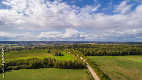 landscape aerial view summer day. beautiful image bird's-eye views of fields and forest and roads and settlements