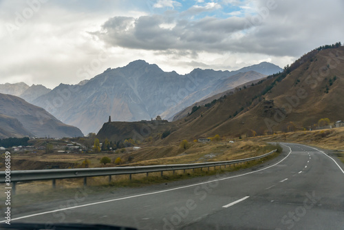 Road and nature view from Tbilisi to Kazbegi by private car , October 19, 2019, Kazbegi, Republic of Gerogia © hossein1351