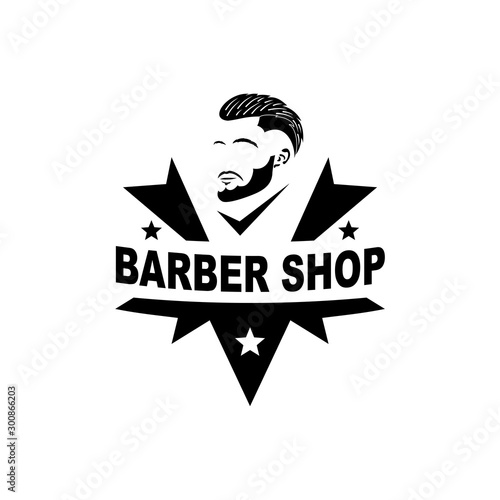 Barbershop logo template in vintage style, with bearded man.