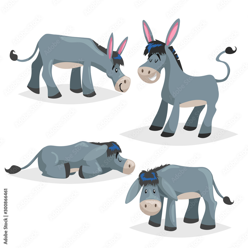 Cute cartoon donkeys set. Simple gradient farm animals collection. Vector  illustrations isolated on white background. Stock Vector | Adobe Stock