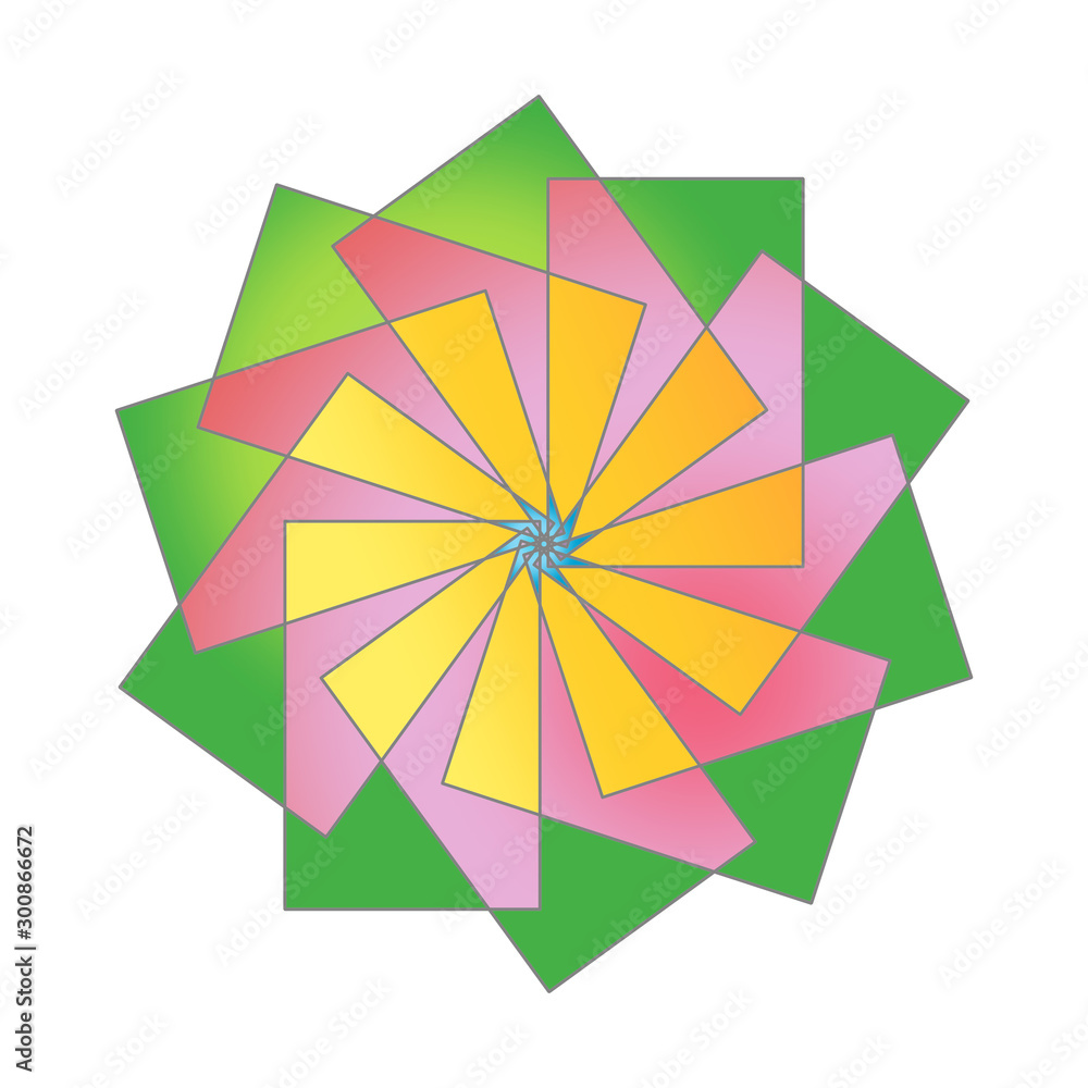 Rotate colorful (green, pink, yellow and blue) rectangle symmetry isolated on white background. Rotate colorful (green, pink, yellow and blue) rectangle symmetry isolated on white background.