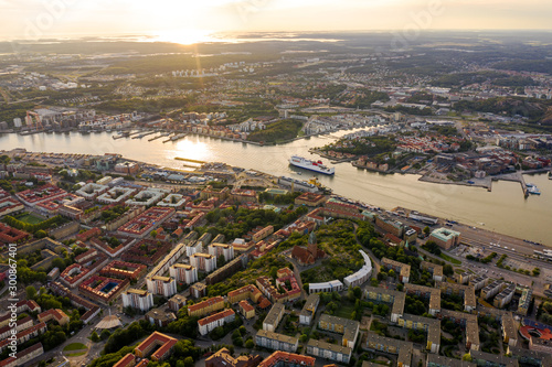 Gothenburg, Sweden. Panoramic aerial view of the city center in the evening. Sunset photo