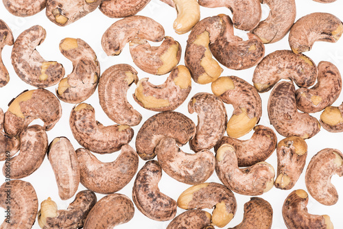top view of cashew nuts isolated on white