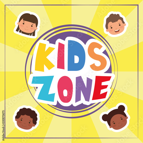 kids zone lettering with interracial children