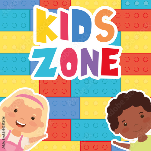 interracial children with kids zone lettering