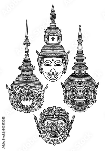 Tattoo art giant thai hand drawing and sketch black and white