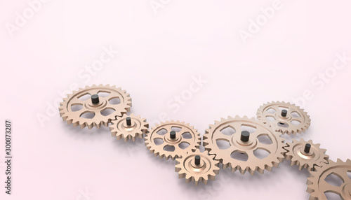 Engine gear wheels Close-up Abstract Industrial and concepts . technology machine on pastel Pink background - 3d rendering