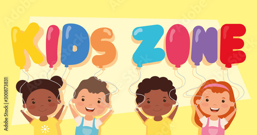 kids zone lettering with interracial children