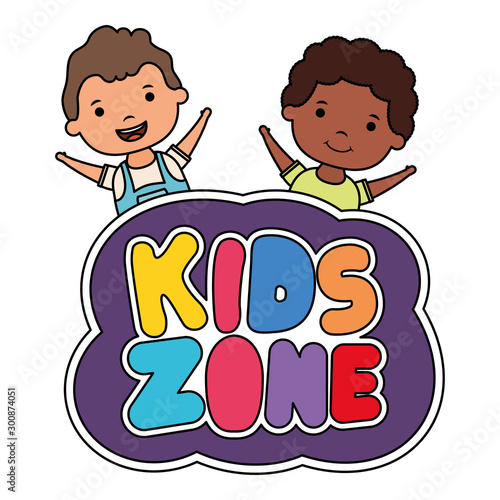 cute little interracial boys with kids zone lettering