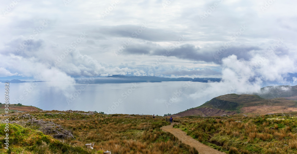 Panoramic image of beautiful scenery from the Storr trail , Isle of Skye , Scotland Panoramic image of beautiful scenery from the Storr trail , Isle of Skye , Scotland