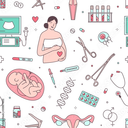 Gynecology services vector seamless pattern