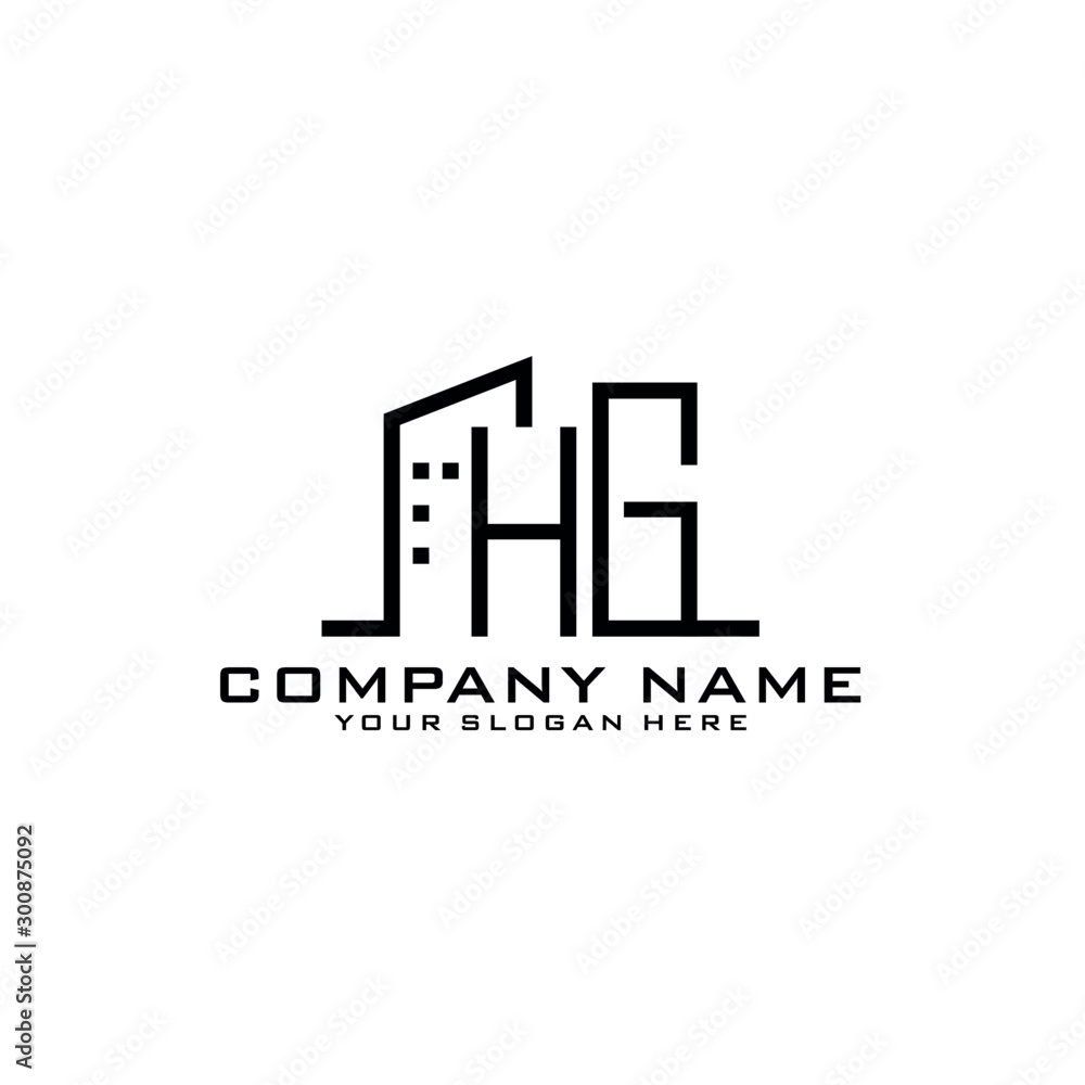 Letter HG With Building For Construction Company Logo