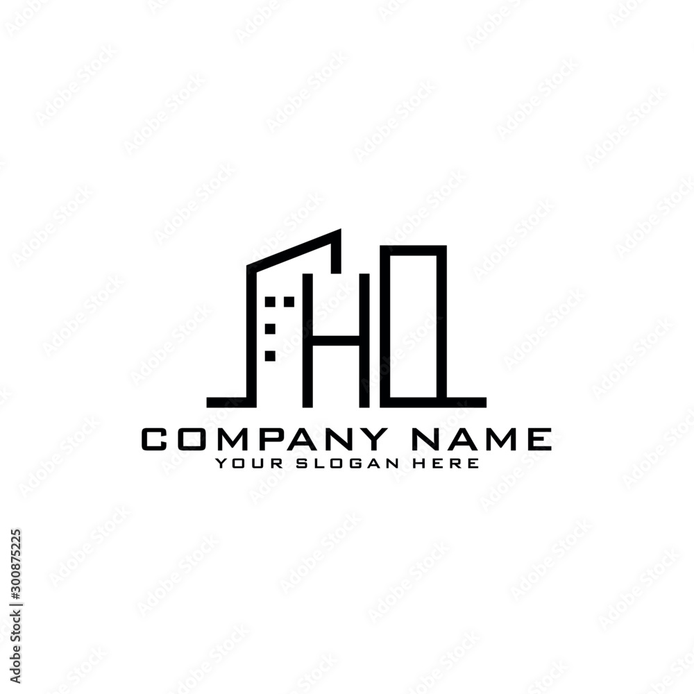 Letter HO With Building For Construction Company Logo