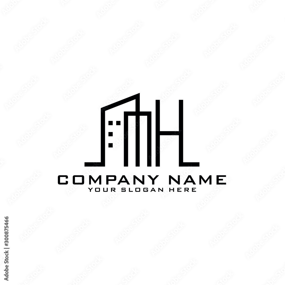 Letter MH With Building For Construction Company Logo