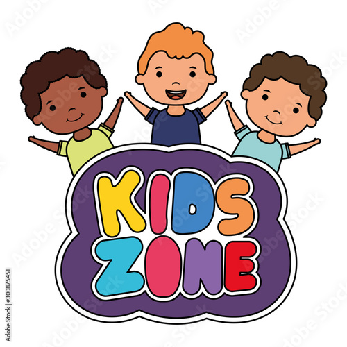 cute little interracial boys with kids zone lettering