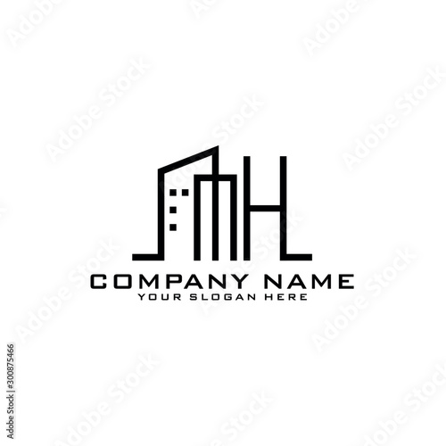 Letter MH With Building For Construction Company Logo