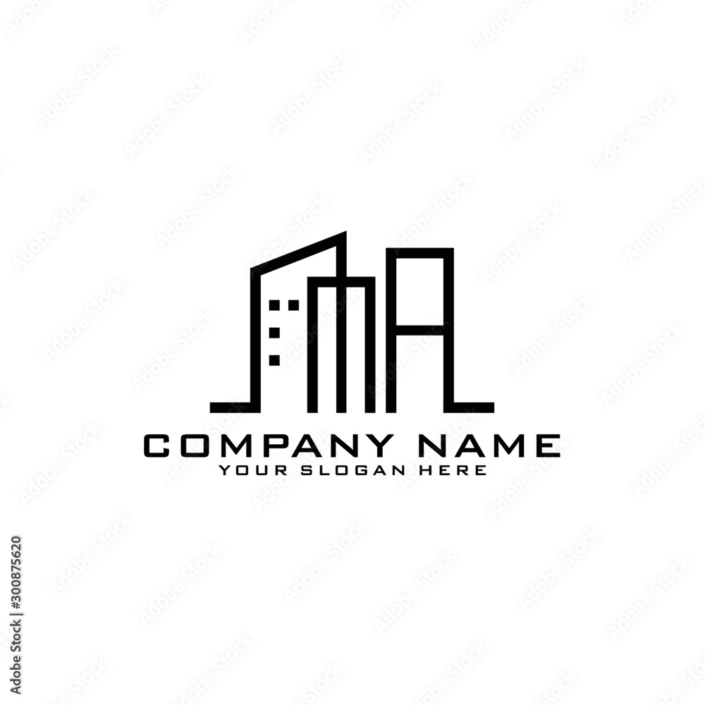 Letter MA With Building For Construction Company Logo
