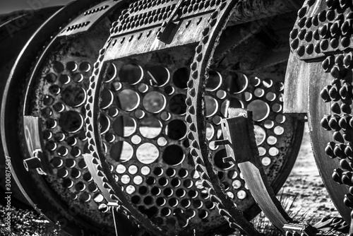 Detail of an old rusty wagon abandoned in the train cemetery of Uyuni, Bolivia