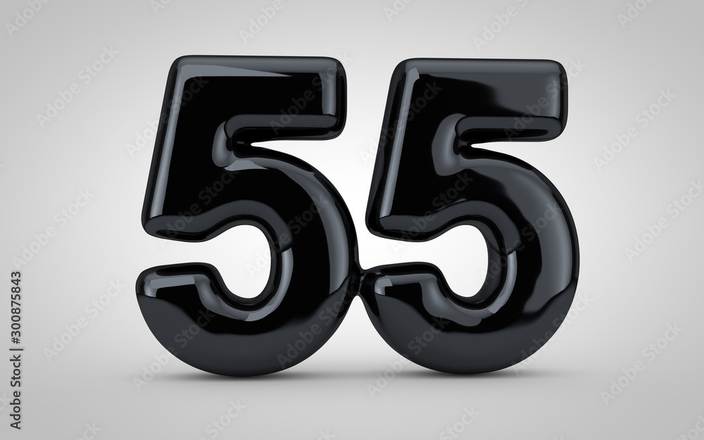 Black glossy balloon number 55 isolated on white background. Black glossy balloon number 55 isolated on white background.