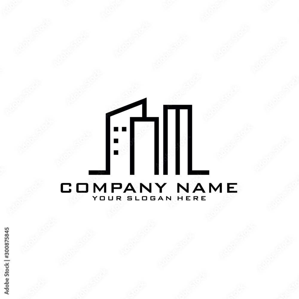 Obraz premium Letter NM With Building For Construction Company Logo