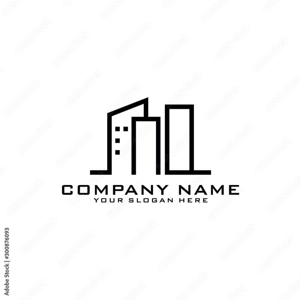 Letter NO With Building For Construction Company Logo