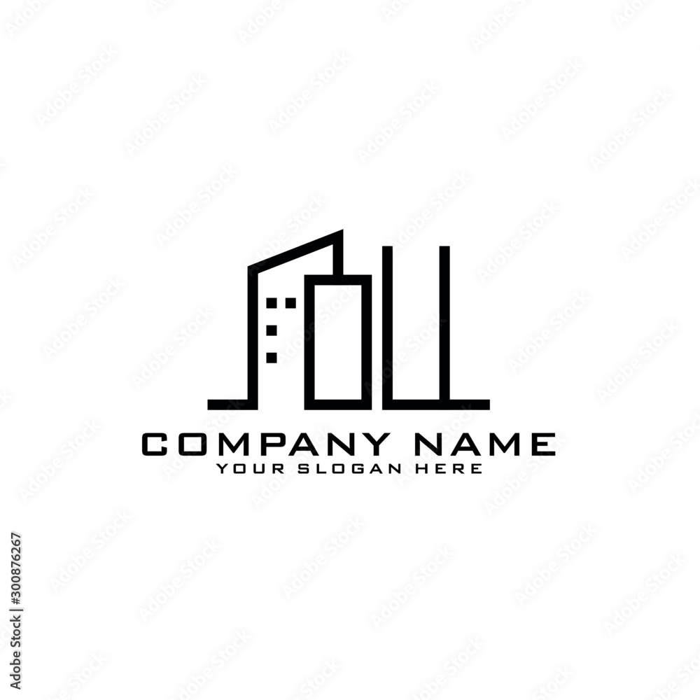Letter OU With Building For Construction Company Logo Letter OU With Building For Construction Company Logo