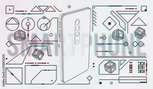 Innovative technology concept. Development and coding for smartphone. concept development of a new smartphone in HUD style.