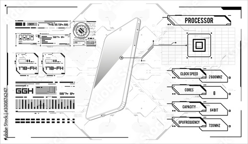 Innovative technology concept. Development and coding for smartphone. concept development of a new smartphone in HUD style.
