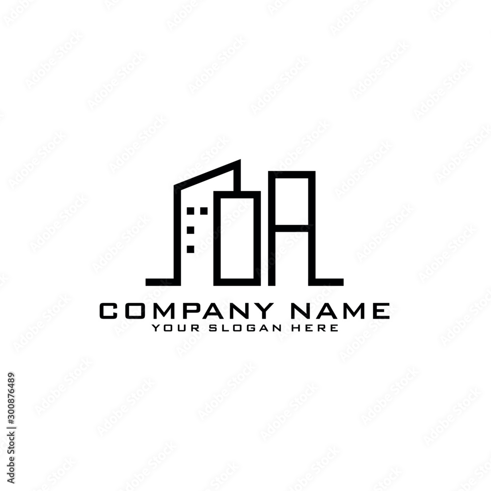 Letter OA With Building For Construction Company Logo