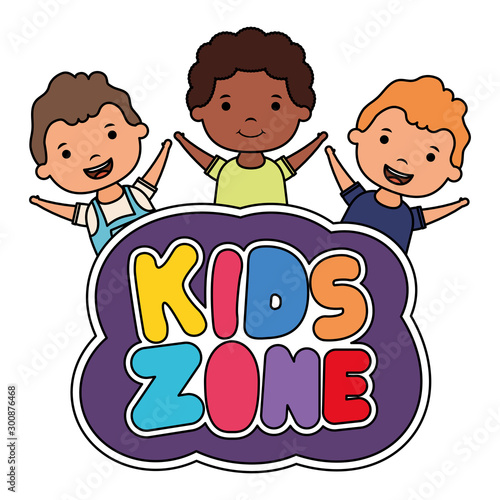 cute little interracial boys with kids zone lettering