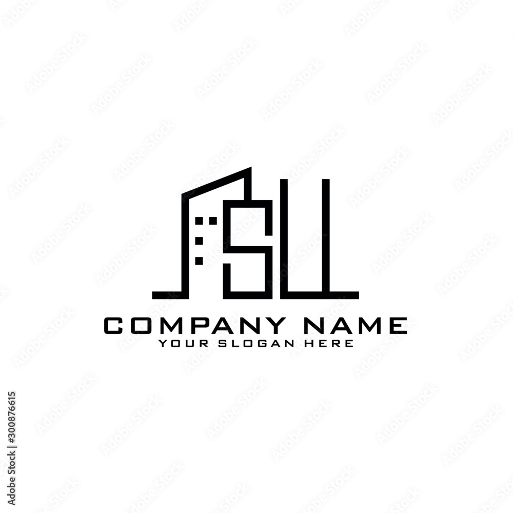 Letter SU With Building For Construction Company Logo Letter SU With Building For Construction Company Logo