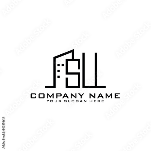 Letter SU With Building For Construction Company Logo