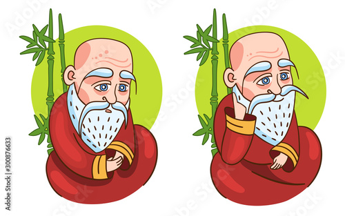 Confucius two stickers. Vector illustration