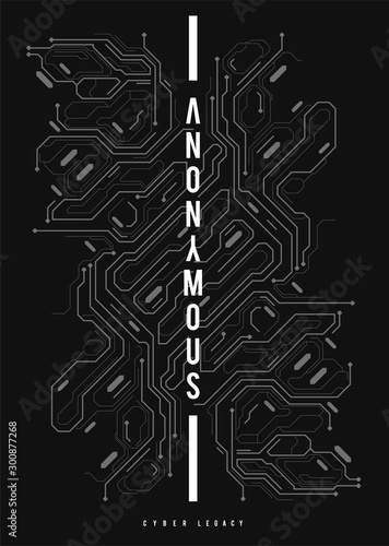 Cyberpunk futuristic poster. Tech Abstract poster template with HUD elements. Modern flyer for web and print. hacking, cyber culture, programming and virtual environments.