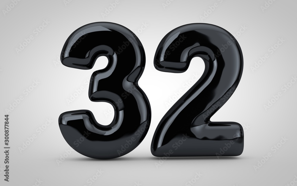 Black glossy balloon number 32 isolated on white background. Black glossy balloon number 32 isolated on white background.