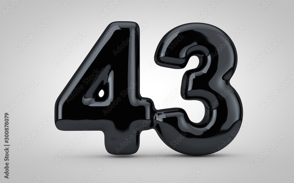 Black glossy balloon number 43 isolated on white background. Black glossy balloon number 43 isolated on white background.