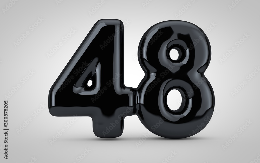 Black glossy balloon number 48 isolated on white background. Black glossy balloon number 48 isolated on white background.
