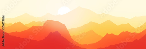 Fantasy on the setting sun in the mountains, vector illustration, EPS10 
