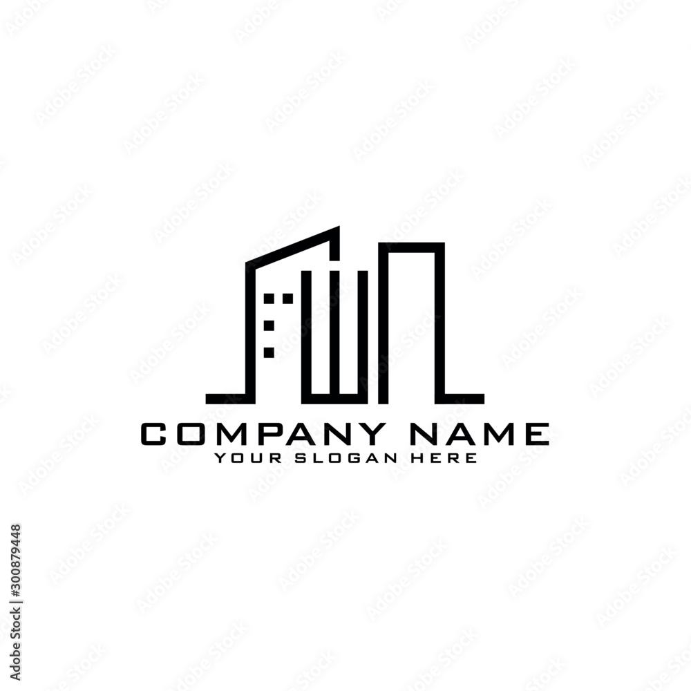 WN With Building For Construction Company Logo WN With Building For Construction Company Logo