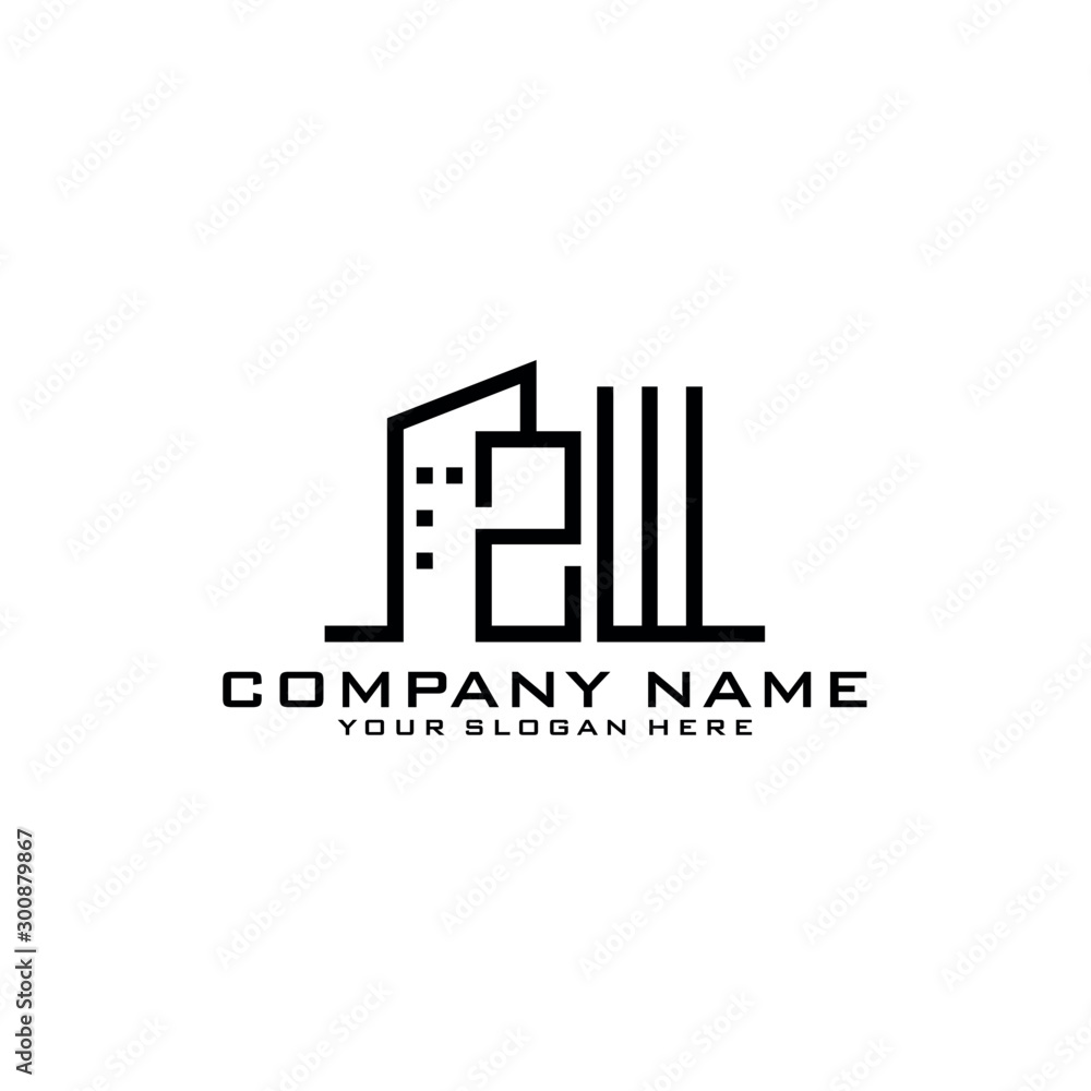 ZW With Building For Construction Company Logo