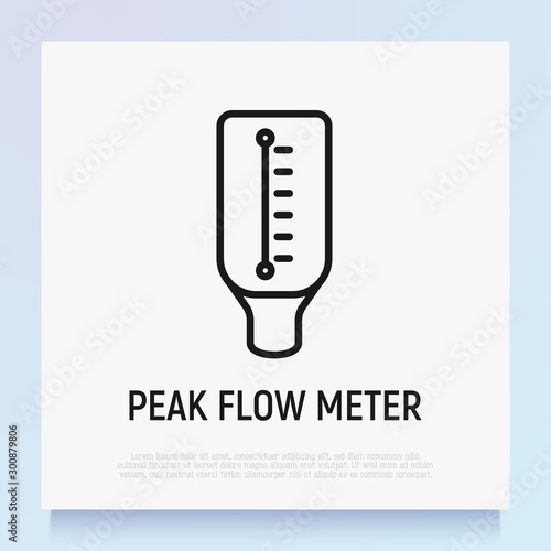 Peak flow meter thin line icon. Portable device for measuring air in lungs. Medical equipment. Modern vector illustration. photo