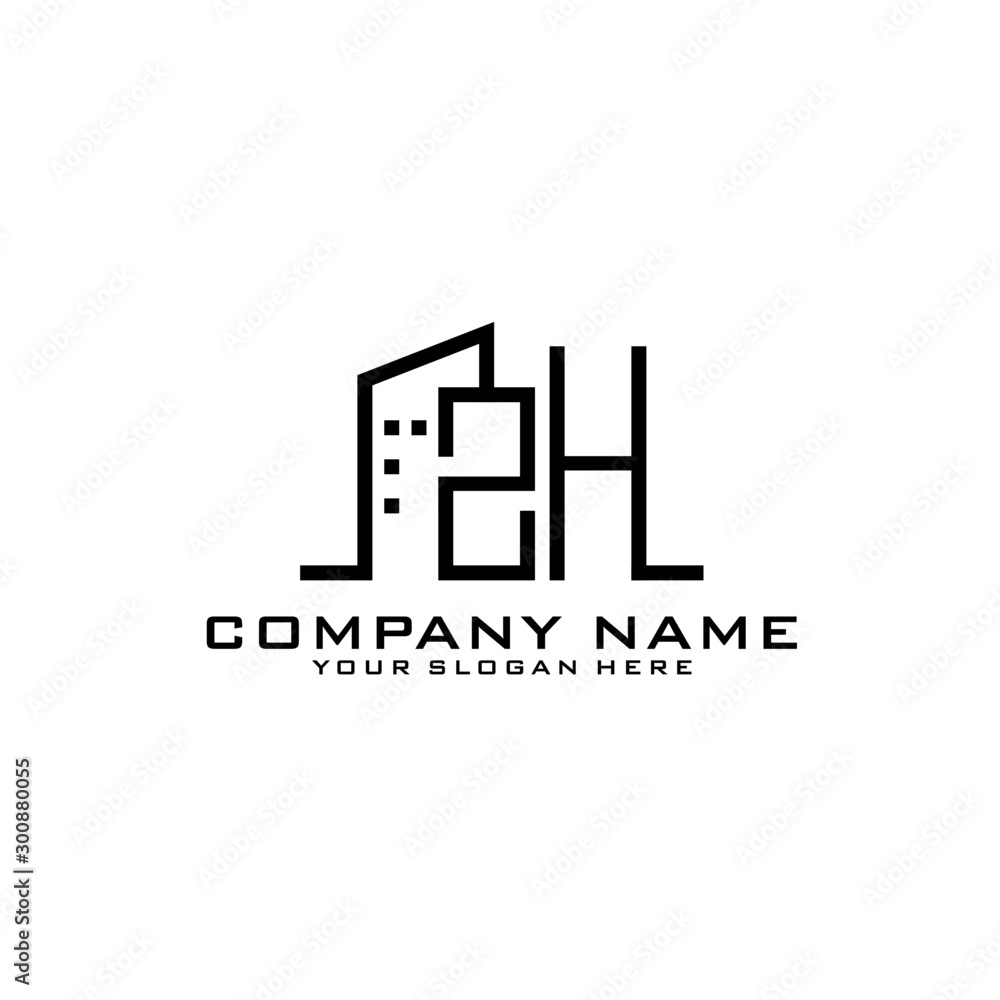 ZH With Building For Construction Company Logo