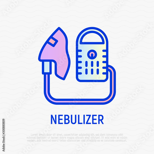 Nebulizer thin line icon. Medical equipment for inhalation in the diseases: asthma, bronchitis, rhinitis. Modern vector illustration.
