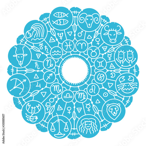Zodiacal circle with astrology signs for your design
