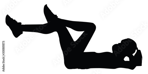 Silhouette of a woman who working out, illustration, vector on white background.