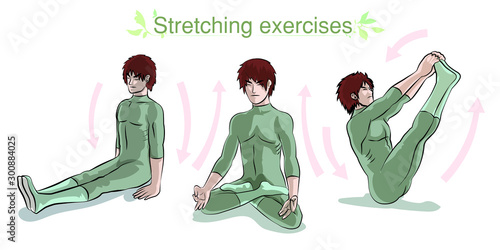 Stretching exercises for health and relaxation cartoon vector
