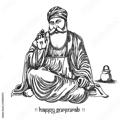 Vector Illustration sketching of guru nanak ji on the guru nanak jayanti (Gurpurab).
