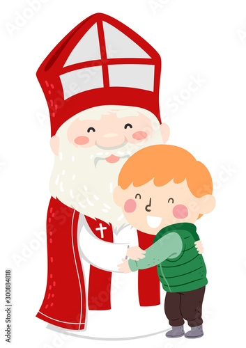 Kid Boy Hug Saint Nicholas ...