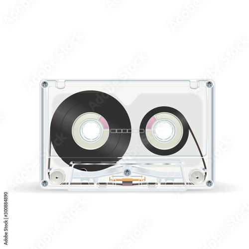 Vintage audio cassette with film in a transparent case design mockup